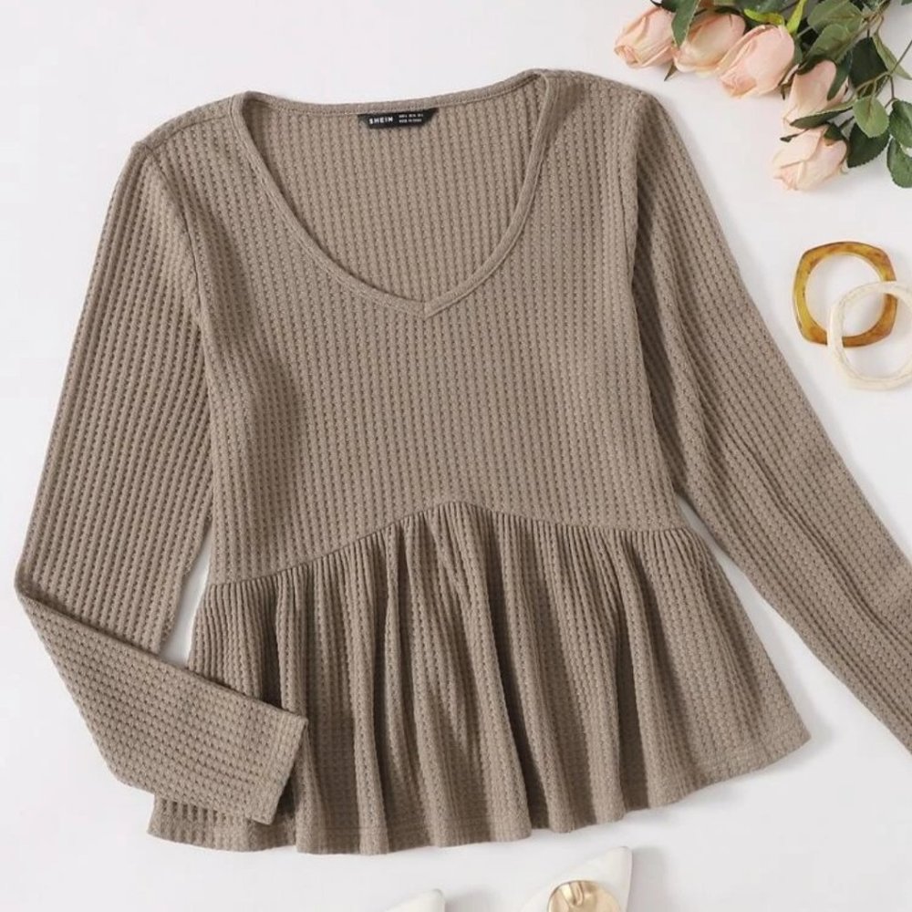 Waffle Knit Peplum Top